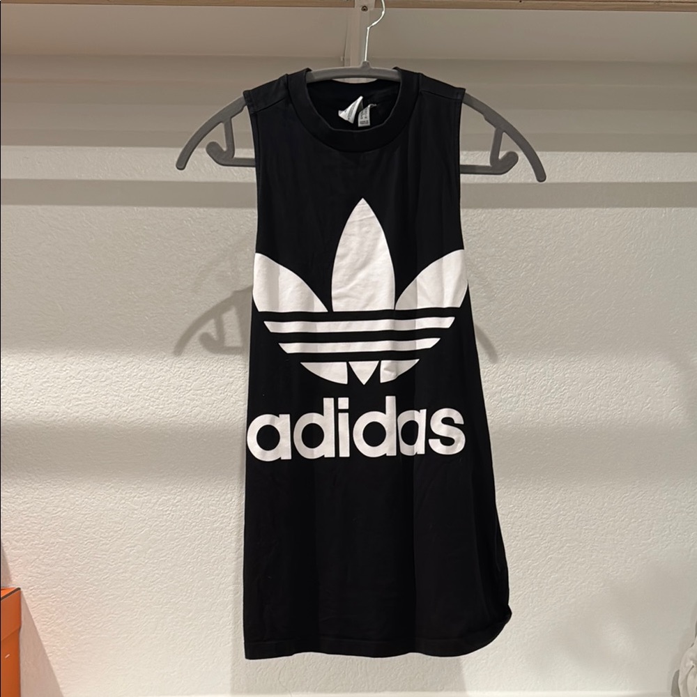Adidas Black Sleeveless Muscle Tee with White Logo